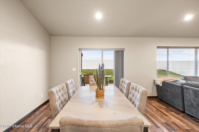 dining area featuring a healthy amount of sunlight and wood-type flooring