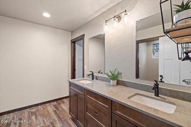 bathroom featuring hardwood / wood-style floors and vanity