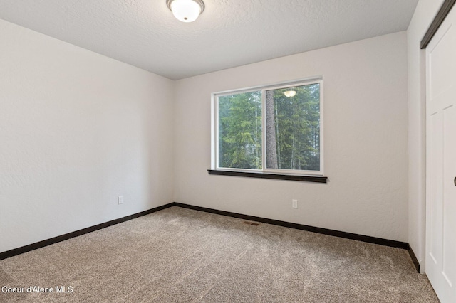 unfurnished bedroom with a textured ceiling and carpet floors