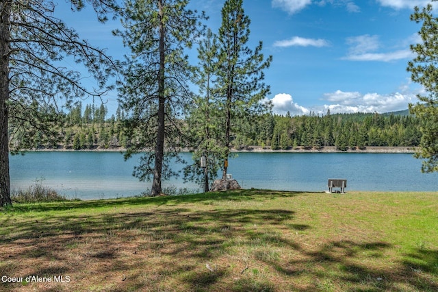 view of water feature with a view of trees