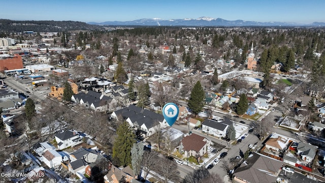 bird's eye view with a mountain view