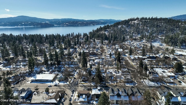 aerial view with a water and mountain view