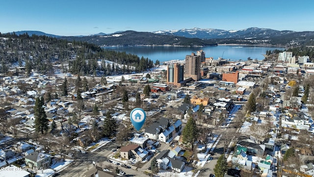 aerial view with a water and mountain view