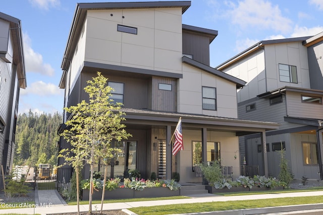 contemporary home with covered porch