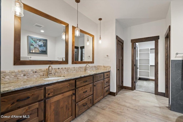 bathroom with vanity and wood-type flooring