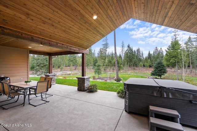 view of patio / terrace featuring a hot tub