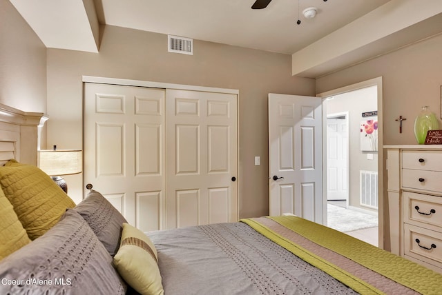 bedroom featuring a closet and ceiling fan