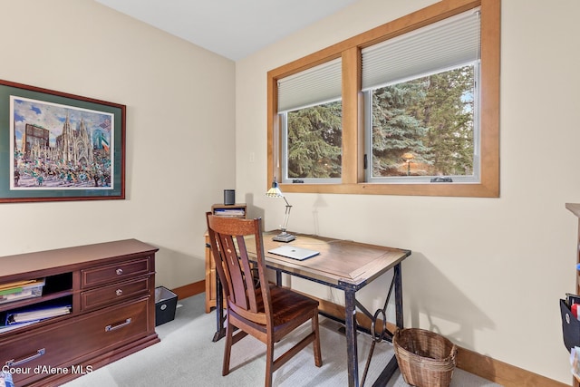 carpeted office with a healthy amount of sunlight