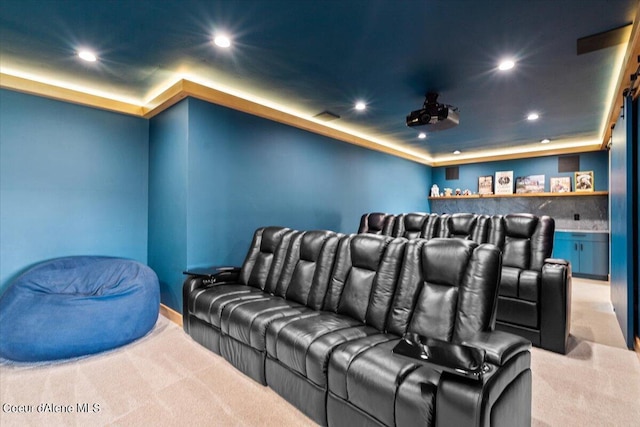 home theater room with carpet