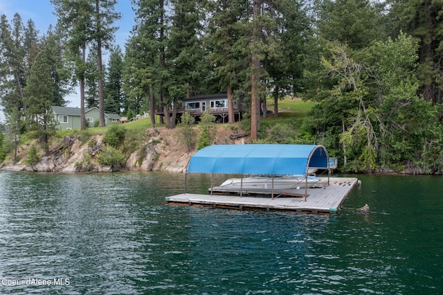 dock area with a water view