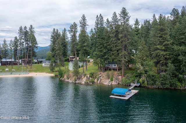 view of water feature with a dock