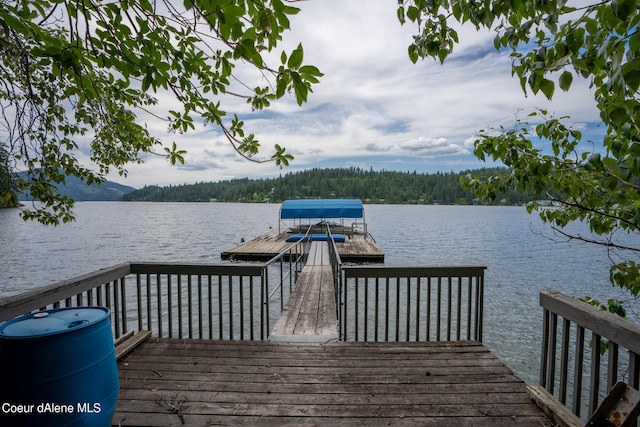 view of dock with a water view