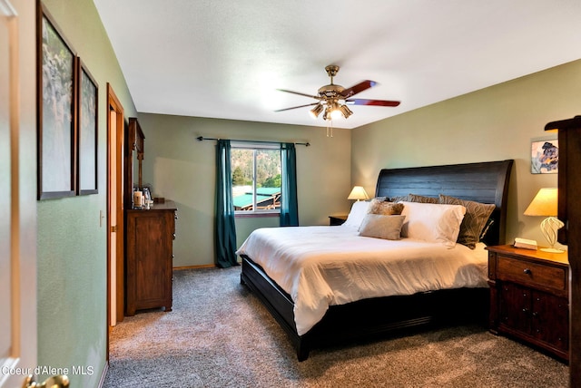 bedroom featuring carpet flooring and ceiling fan