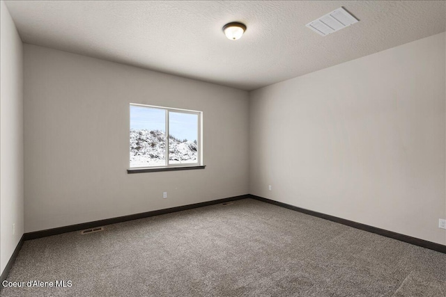 spare room featuring carpet flooring and a textured ceiling