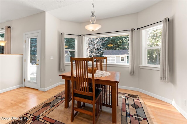 dining room with baseboards and light wood finished floors