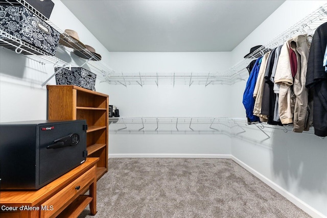 walk in closet with carpet floors