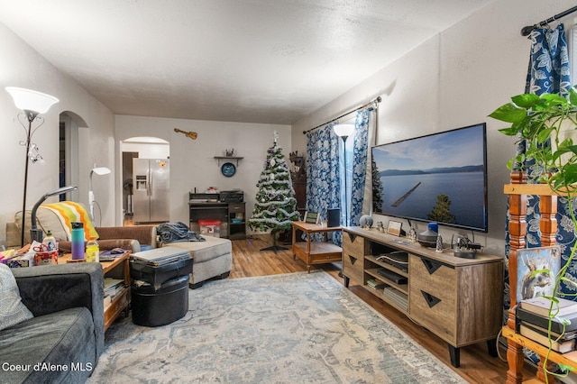 living room with hardwood / wood-style floors