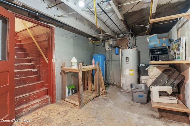 basement with electric water heater