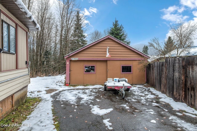 view of snow covered property