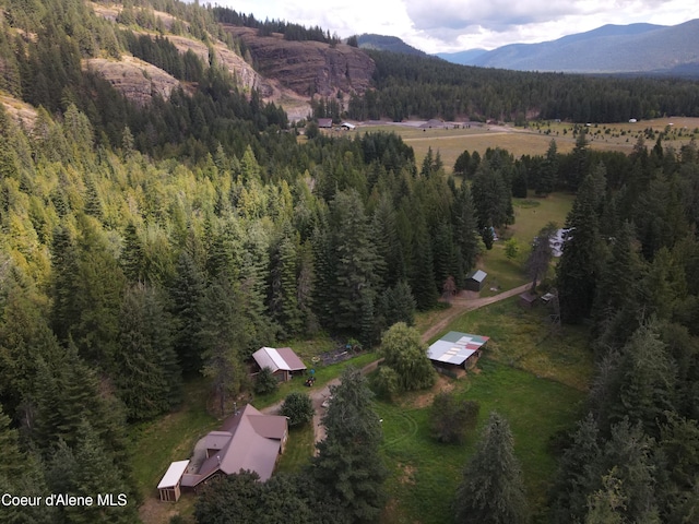 birds eye view of property with a mountain view