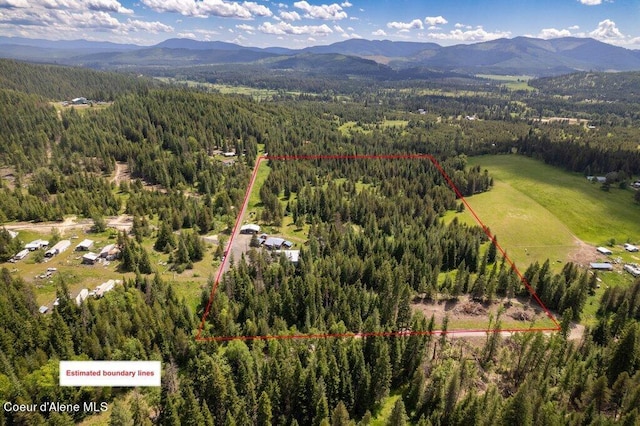 birds eye view of property with a mountain view