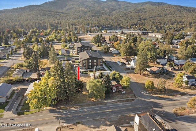 bird's eye view with a mountain view