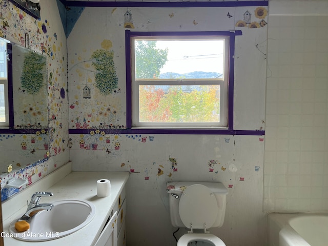 bathroom featuring vanity, toilet, and a bathtub