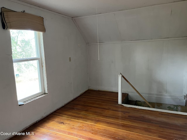 additional living space featuring hardwood / wood-style flooring and lofted ceiling