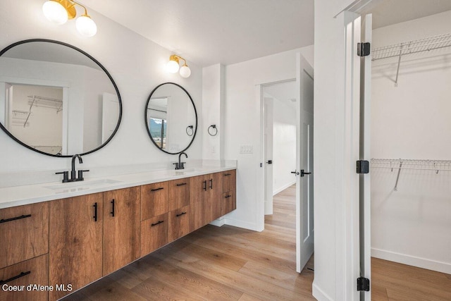 bathroom featuring hardwood / wood-style floors and vanity