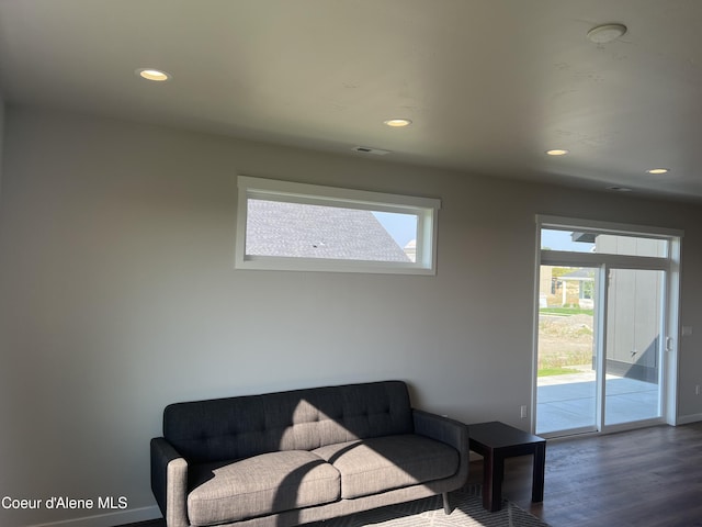 living room with hardwood / wood-style floors and a wealth of natural light