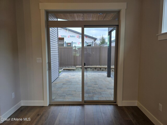 doorway with dark hardwood / wood-style floors