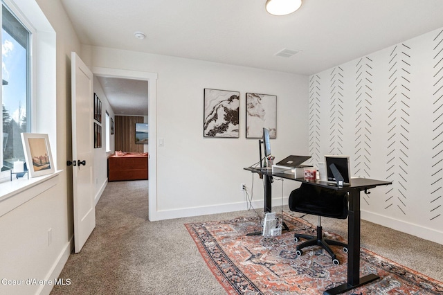 view of carpeted home office