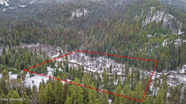 842 Eastriver Spur, Priest River, ID 83856 - snowy aerial view with a wooded view and property boundaries highlighted