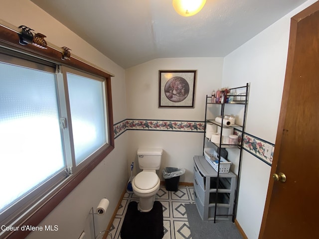 bathroom featuring vaulted ceiling and toilet