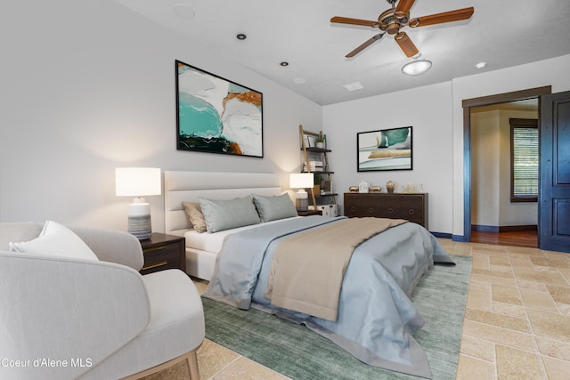 bedroom featuring ceiling fan