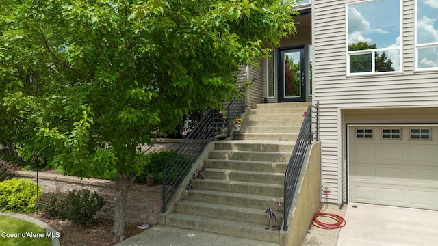 property entrance with a garage