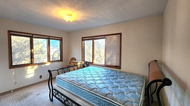 bedroom with a textured ceiling and carpet floors