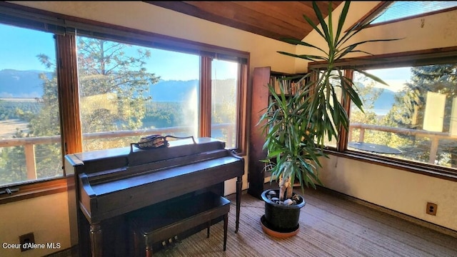 sunroom / solarium with wood ceiling