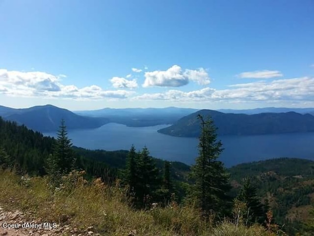 view of mountain feature featuring a water view