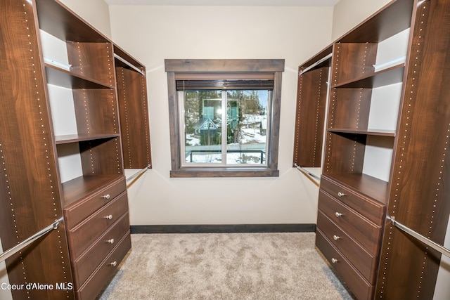 spacious closet with light carpet