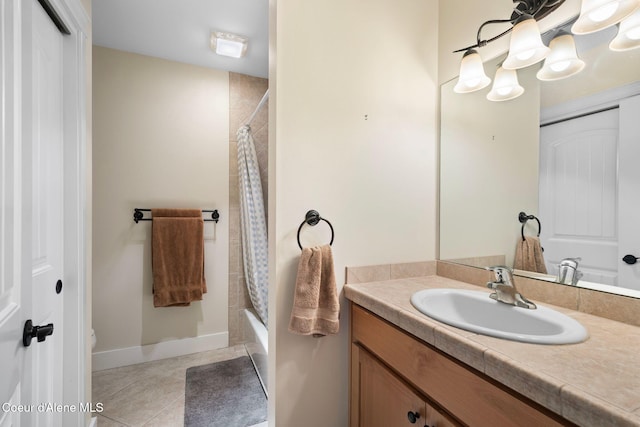 full bathroom with tile patterned flooring, vanity, shower / bath combination with curtain, and toilet