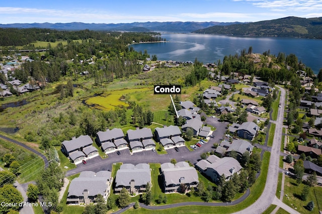 aerial view with a water and mountain view