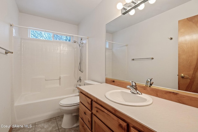 full bathroom featuring shower / tub combination, vanity, and toilet