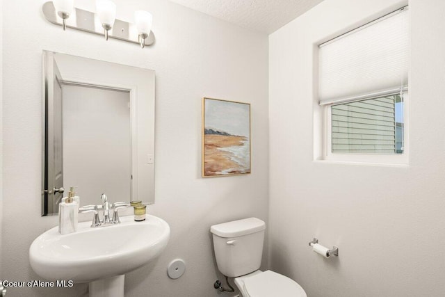 bathroom featuring toilet, sink, and a textured ceiling