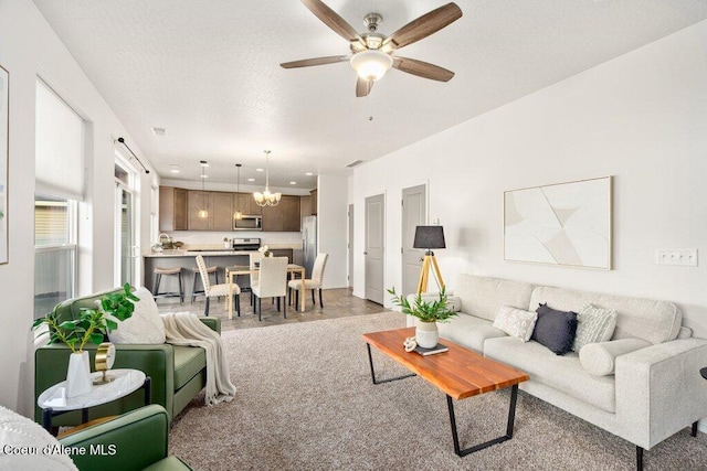 living room featuring ceiling fan