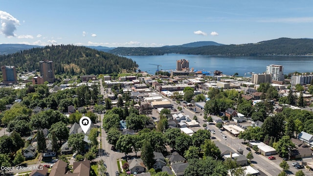 aerial view with a water and mountain view