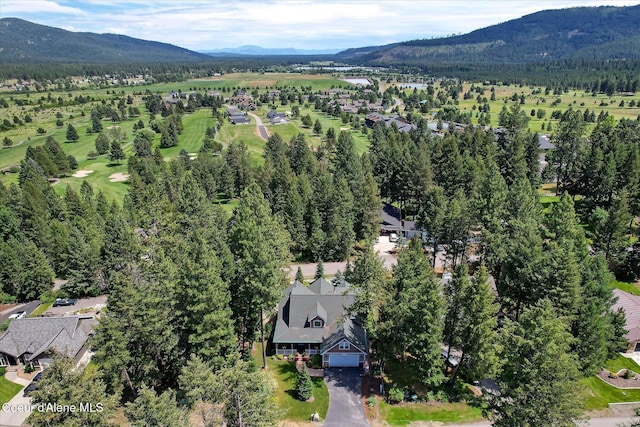 birds eye view of property featuring a mountain view