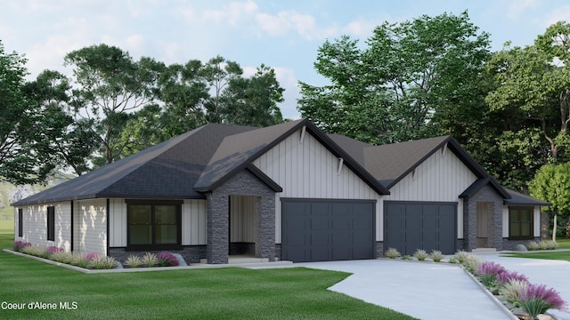 view of front of home featuring a garage and a front lawn