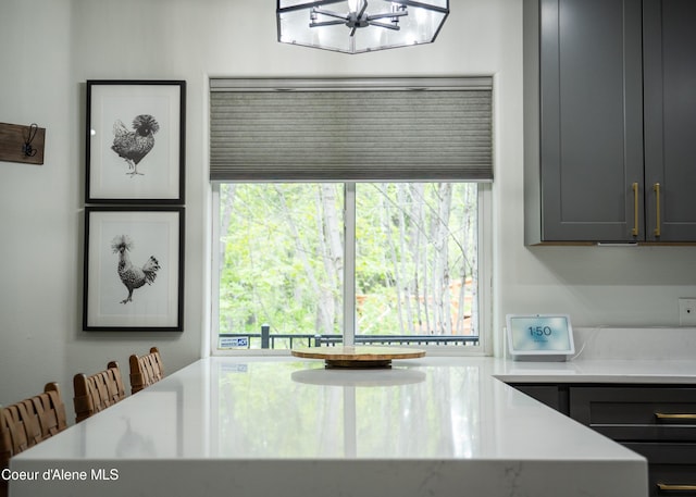 kitchen featuring a healthy amount of sunlight and gray cabinetry