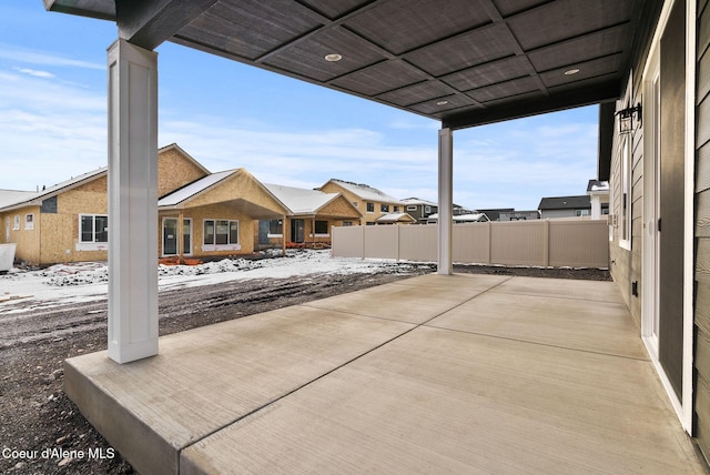 view of snow covered patio